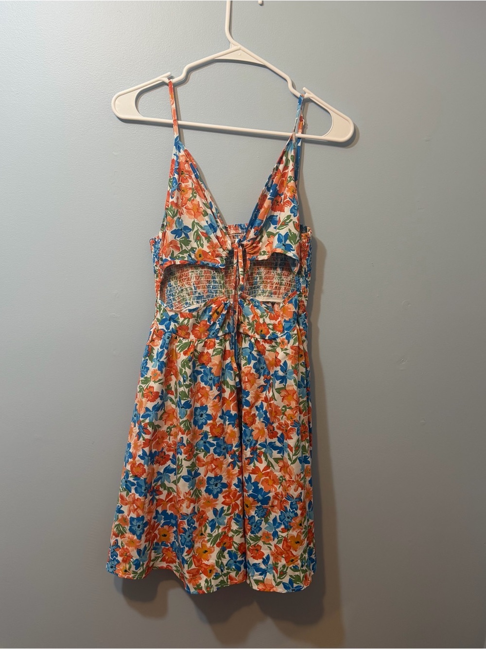 SHEIN Blue & Orange Floral Tie-Front Sundress